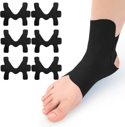 Hanaoops Precut Kinesiotapes für Knöchel, 6 Stück Kinesiotapes Sprunggelenk, Wasserfestes Elastisches Physio Knöchel Tape Hautfreundlich Fussgelenk Kinesiologieband (Black, One size)