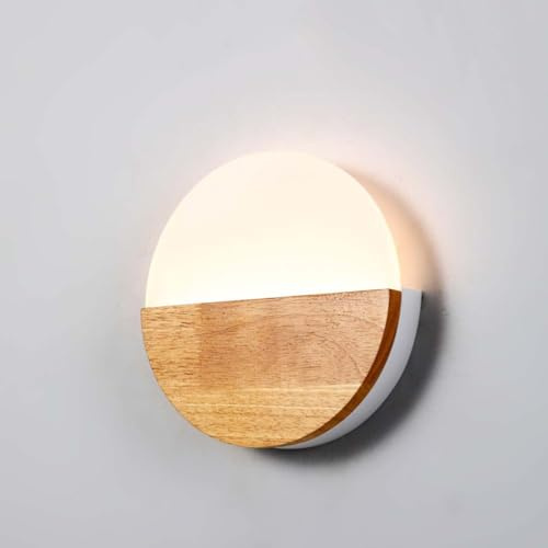OOWDMPE Runde Wandleuchte Holz 6W LED Wandlampe Innen Moderne Dimmbar Wandbeleuchtung Flurlampe 3000K/4000K/6000K Minimalistische Dekorative Wandlichter für Wohnzimmer Schlafzimmer Treppe Flur