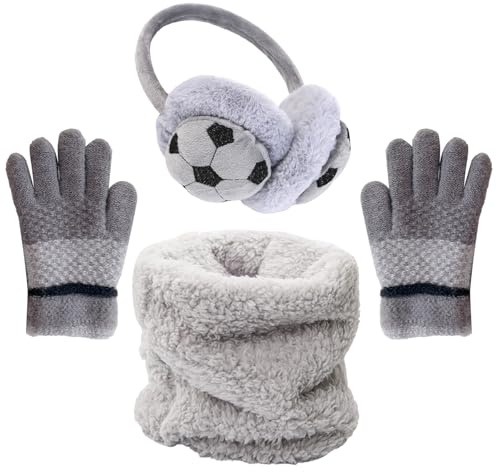 DAVBNM Ear Warmers Kids Ear Muffs Boys, Fluffy Earmuffs Kids Earmuffs, Children's Thermal Suit - Winter Neck Warmer Kid | Chridren Gloves | Cute Cartoon Football Earmuff for Boys & Girls