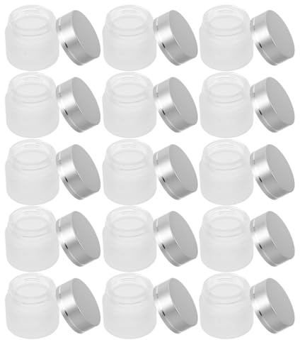 iplusmile Lot de 15 Pots Cosmétiques en Verre Dépoli 10 G avec Couvercle Argenté – Petits Contenants Rechargeables pour Crème Visage à Lèvres et Lotion Corporelle – pour Voyage et Usage