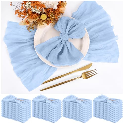 Teruntrue 30er-Pack Hellblaue Stoffservietten, 20 x 20 Zoll, Set mit 30 Stück, Mullservietten, Boho-ESS-Tischservietten, Hochzeitsfeier, Geburtstagsfeier-Dekoration
