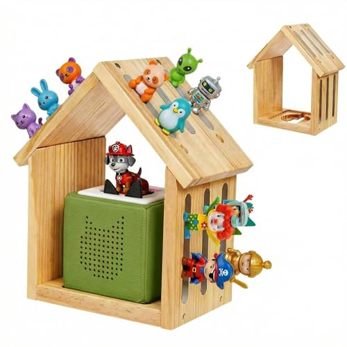 OUIPPMA Aufbewahrungsregal aus Holz für Tonies Regal, Regal Box Magnetisches Dreieck Wandmontage aus Holz Wandregal Holzregal zum Aufhängen für Hörfiguren (Holzhausform)