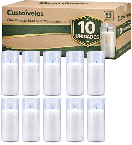 Recarga Vela Cirio Santísimo Blanca – 14 cm | Hasta 48 h de Duración | Repuesto para Portavelas y Faroles de Cementerio e Iglesia | Caja Ahorro (10.00, Blanco)