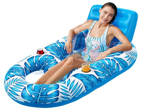 Lettino Galleggiante Per Piscina - Galleggianti Gonfiabili Per Piscina Con Nuovo Modello A Foglia D'acero 2025 Per Adulti 6x6 Ft | Struttura In PVC Spesso E Durevole, Senza Ftalati, Con Portabicchieri