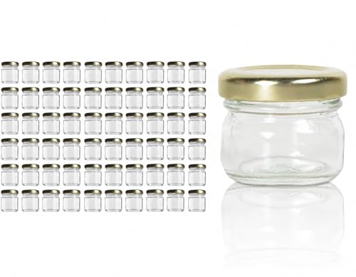 Lot de 60 Pots à Confiture en Verre 30 ml avec Couvercle – Mini Bocaux Alimentaires Transparants – Pots Hermétiques pour Confiture, Miel, Épices, Dragées, Desserts, CBD, Cadeaux Invités