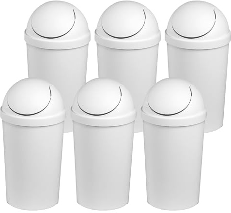 Sterilite 3 Gallon SwingTop Wastebasket, Push to Open Lid, White, 6 Pack