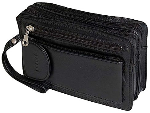GoBago Praktische Leder Herren Handgelenktasche Herrentasche Handtasche Tasche (Schwarz)