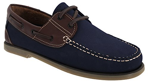 Dek Hommes Chaussures Bateau Chaussures Cuir - Bleu Marine/Marron Nubuck/Cuir, Hommes UK 8/ UE 42