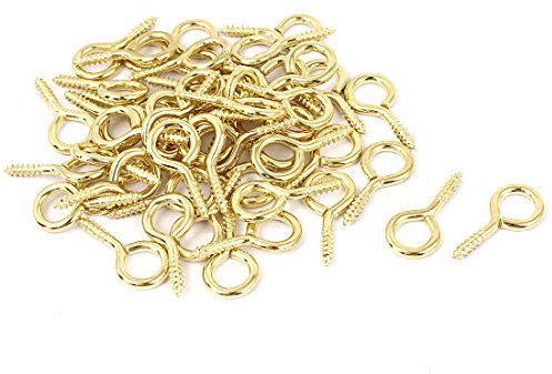 sourcing map 50Stk. Schraubhaken Ösenhaken Selbstschneidend Golden | 0.12x1.1, Schrauben einschrauben Aufhänger Augenform Ringhaken