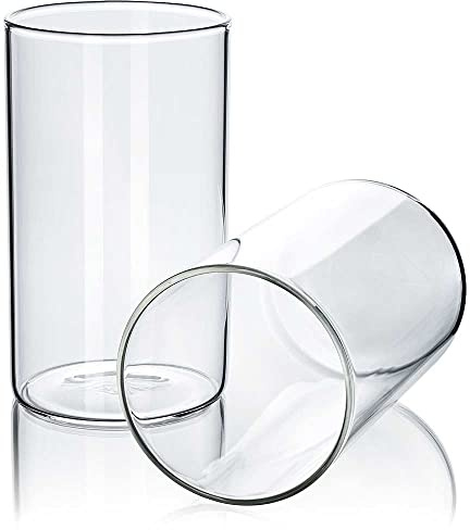 Tuuters 2 Stück Windlicht Glas mit Boden (70 x Ø 65 mm) Glaszylinder klar | 6,5cm Durchmesser Kerzenglas, Borosilikatglas 3.3, hitzefest, Windlichtgläser für Kerzen, Teelichter, Grablicht Glaseinsatz