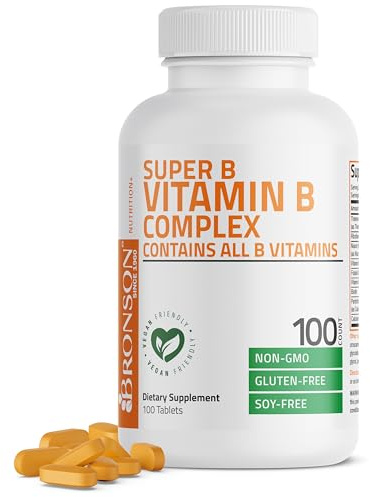 Bronson Vitamin B Complex (Vitamin B1, B2, B3, B6, B9 - Folic Acid, B12), 100 Tablets