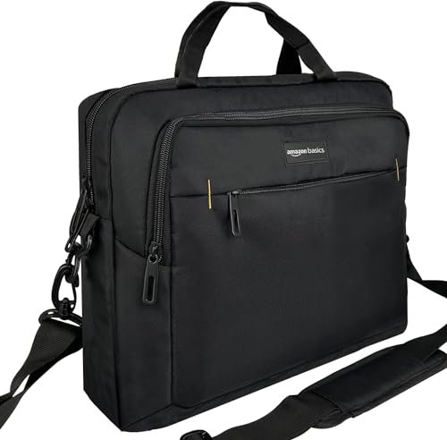 Amazon Basics kompakte Laptoptasche, Umhängetasche/Tragetasche mit Taschen zur Aufbewahrung von Zubehör, für Laptops bis zu 14 Zoll (35,6 cm), Schwarz, 1 Stück