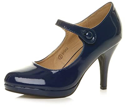 AJVANI Womens Ladies mid high Heel Mary Jane Evening Work Platform Bridal Party Prom Court Shoes Size.