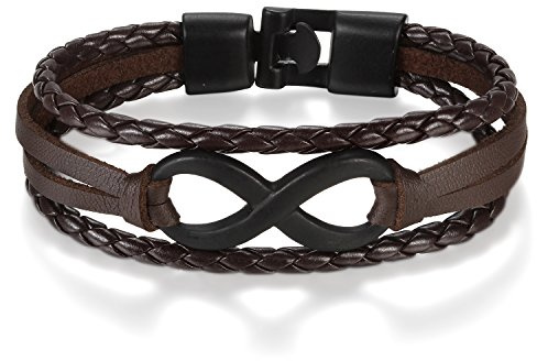 JewelryWe Schmuck Unendlichkeit Armband Lederarmband Infinity Unendlichkeit Symbol Unendliche Liebe Geflochten Leder Armreif für Damen Herren, Geschenk für Weihnachten Valentinstag Geburtstag