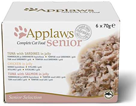 Applaws Natural Complete Wet Katzenfutter für ältere erwachsene Katzen, Multipack Thunfisch und Huhn Auswahl in Gelee 6 x 70g