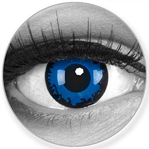Funnylens Farbige Kontaktlinsen Dark Blue blau dunkelblau - weich ohne Stärke 2er Pack + gratis Behälter – 12 Monatslinsen - perfekt zu Halloween Karneval Fasching oder Fasnacht