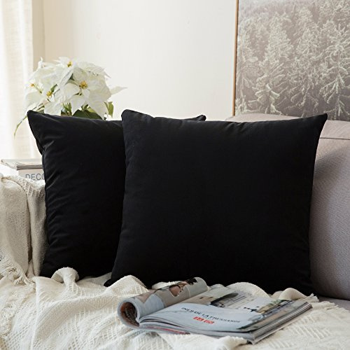 MIULEE 2er Set Kissenbezug 40x40 cm samtkissen couchkissen Schwarz | Kissenhülle Dekorative Dekokissen Sofakissen Wurfkissenbezug mit Verstecktem Reißverschluss Sofa Schlafzimmer