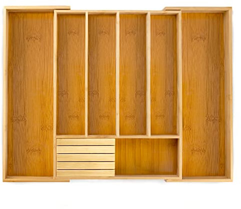 Momex Besteckkasten fur Schubladen aus 100% Bambus - ausgezogen 55 x 43 x 5cm (LxBxH) /mit praktischem MESSERBLOCK gratis