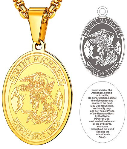 FaithHeart Collana San Michele Arcangelo Acciaio Inox 316L Uomo Gioielli Religiosi Cristiani Talismano di Protezione Soldati Militari