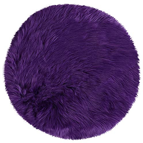 sourcing map Alfombra de piel de oveja sintética, redonda, esponjosa, para interiores, para dormitorio, sala de estar, sofá, decoración de suelo suave, lavable, color morado, 60 x 60 cm