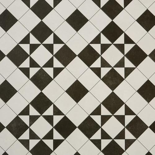 Tile Effect Vinyl Flooring Roll Black & White Victorian Felt Back Lino Flooring for Kitchens, Bathrooms and Hallways 2m 3m Width 2m To 7m Length (Brunel, 2.5m x 3m)