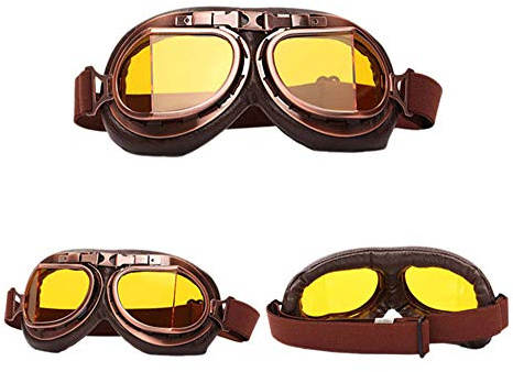 Dear, you Retro Motorrad Brille Brille Vintage Moto Classic Brille für Harley Pilot Steampunk Bike Kupfer Helm Brille für Innen- und Außenaugenschutz,Gelb