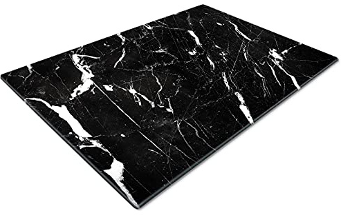 Glass Chopping Board for Kitchens - Non Slip, Worktop Savers, Small, Marble Effect Black & White Art