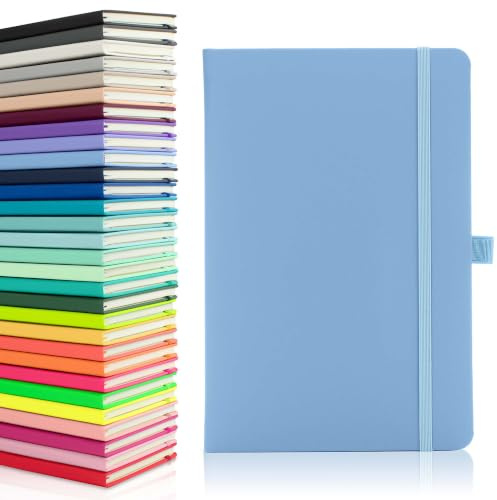 Notes London Eco A5 Notizbuch mit linierten Seiten, Stiftschlaufe, Band, Datumsmarkierungen und Papiertasche, mittleres gebundenes Tagebuch, Notizbuch, nachhaltig angebautes Papier (Pastellblau)