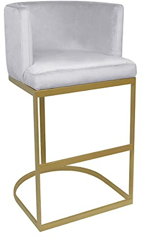Menzzo Noellie Barhocker mit goldenen Stuhlbeinen und Samtbezug, Silber