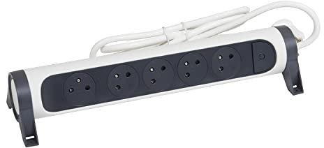 LEGRAND - Regleta giratoria con Interruptor LED – 5 Tomas de Superficie con Tierra – Cable de 1,5 m – Blanco y Gris Oscuro
