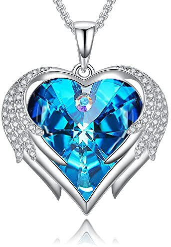 Praelinos Alas de Ángel Collares Mujer Corazón 18K Chapado en Oro Blanco Cristal 5A Zirconia Cúbica Joyas Mujer Regalo Cumpleaños Aniversario San Valentín para Esposa Mama Novia