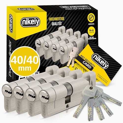 GERCAR Pro+ Juego 4x cilindro de cerradura/cerradura de barril con botón 80 mm - función de emergencia y peligro - 4x cerradura de puerta 40/40 - con 10 llaves - Longitud: 80 mm A: 40 B: 40