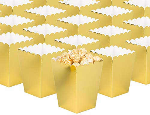 GAKA FAVOR 24 Stück Popcorn Boxen,Popcorntüten Gold,Popcorn Tüten Gold,Pappe für Snacks Süßigkeitenbehälter Partytüten für Filmabend Kino Snack Retro Party Geburtstag Hochzeit Geschenk