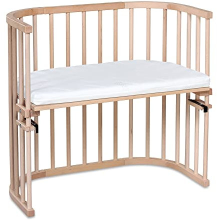 babybay Original Beistellbett aus massivem Buchenholz / kompakt & verwandelbar / Kinderbett Höhe stufenlos verstellbar & umweltfreundlich / mitwachsendes Babybett (natur unbehandelt) / inkl. Matratze