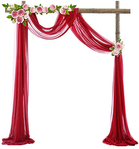 EXQULEG Querbehang Freihanddeko für Hochzeitsbogen & Traubogen Hochtzeit Himmelbett Vorhänge Halbtransparent Vorhang Chiffon Stoff für Party Zeremonie Bühne Empfang Dekorationen (Rot,70x300cm)
