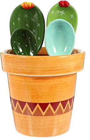 TOPBATHY Cucchiai Dosatori Per Dolci in Design Cactus e Vaso Da Fiori Supporto Incluso Per Risparmiare Spazio Nei Misurino Graduato Per Ingredienti Da Forno Secchi e Umidi Latte in