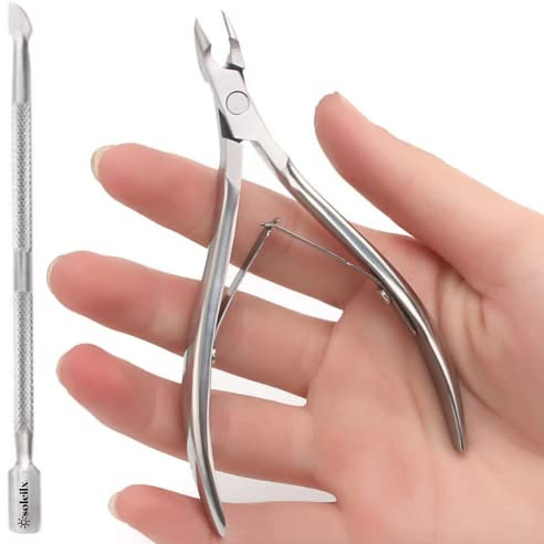 soleilx Taglia Cuticole Professionale + Spingi Cuticole Professionale 2PZ. Acciaio Inox Tronchesino Cuticole, Taglia Pellicine Unghie, Cuticle Remover, Tronchesino Unghie Piedi kit Manicure Pedicure