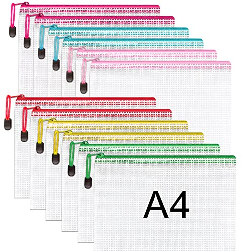 A4 Plastic Wallets - 12PCS A4 Zip Wallets Plastic Zip Lock Bags Document Wallets Zipper File Folders for School Office Supplies, Household, Cosmetics, Cross Stitch, Puzzles & Games Storage