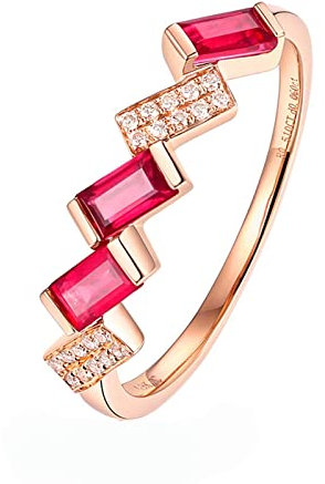 AMDXD Rotgold 9 Karat Au375 Ringe Rubin 0.5ct Rot, Hochzeitsring Rechteck Design Partnerringe Freundschaftsringe Pärchen Ringe für Damen Diamantring, Gr.49 (15.6), Echtes