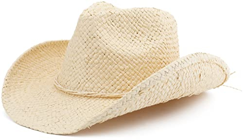 Melesh Cappello Occidentale del Cowboy del Cowgirl degli Uomini delle Donne della Paglia del Sole, Crema, Medium-Large
