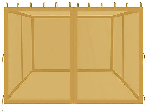 DURCOVER Pavillon-Moskitonetz, 3 x 3,6 m, Ersatz-Pavillon-Netz mit Reißverschlüssen für Außenbereich, Garten, Terrasse, 4 Paneele, Seitenwände, Braun (nur Moskitonetz)
