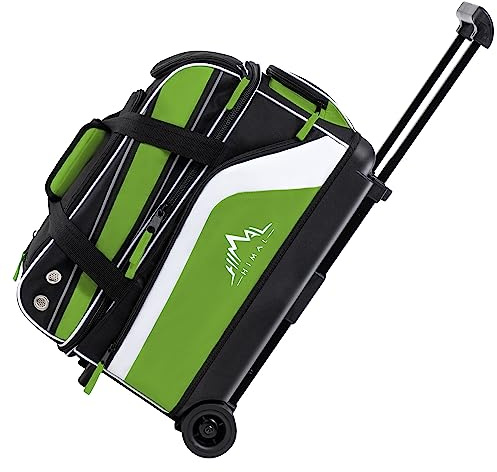 GoHimal Double Roller 2 Ball Bowling Bag with Separate Shoe Compartment for Bowling Shoes (Up To US Men Size 15) and Abundant multifunction Accessory Pocket, Upgraded fabric, Retractable Handle - Extends to 40
