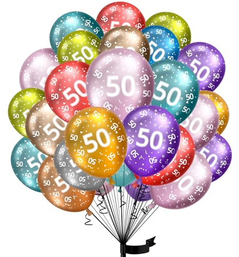 Luftballons 50. Geburtstag,15 Stück Metallic folienballon 50 helium ballons 50 aus 100% Naturlatex,Klimaneutral, 32cm Ballon 50 zahlen für Geburtstag Jubiläum