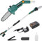 Akku-Hochentaster, Elektro Hochentaster, mit 20V 2,5Ah Li-Ion Akku, 24 cm Schwertlänge, 5 m/s Kettengeschwindigkeit, 180° Verstellbarer Griff, Motorkopf mit 30° Neigung, Aluminiumstange, Leicht