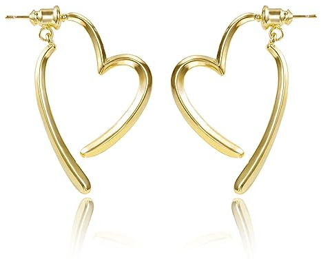 Pendientes de aro para mujer en plata 925, chapados en oro de 14 quilates, corazones de estrás, circonitas, ligeros y gruesos.