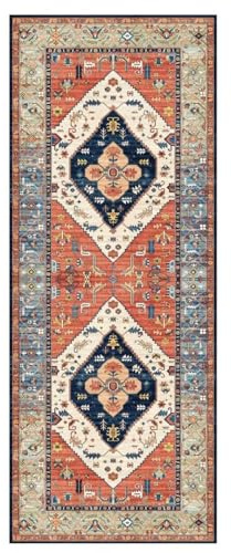 ZUZEKU Boho Läufer Flur Küche Waschbar rutschfest 40X120cm Vintage Rot und Blau Lang Küchenteppich Flurteppich Teppich Fur Korridor Wohnzimmer Schlafzimmer Meterware Anpassbar