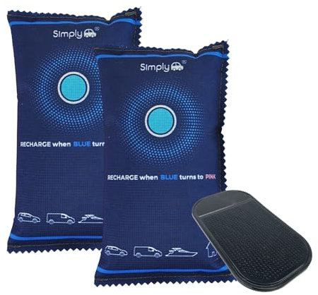 Simply Auto DEH006 2 Pack Reusable Car Dehumidifier with Anti-Slip Mat- Quick Drying suitable for Microwaving, Absorption up to 40% of Weight in moisture, Eco-Friendly Granules, Unlimited Cycles (1kg)