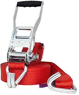 Lasiprofi Spanngurt 50 mm | Druckratsche | Länge 10,0m | mit Doppelspitzhaken | STF 350 daN | Farbe rot | Zurrgurt zur Ladungssicherung | für LKW, Anhänger und Kleintransporter