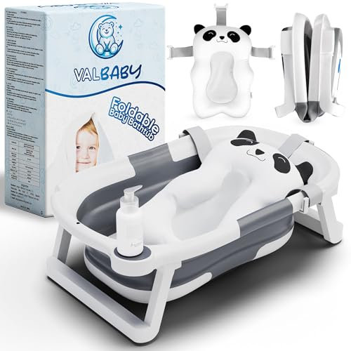Baby Badewanne Faltbar Antirutsch Ergonomisch Neugeborene Bis 2 Jahre mit Panda Kissen Groß und gepolstert - Faltbare Babybadewanne Babywanne Tragbare Wanne Leicht Zu Reinigen - BathTub Bath | VALBABY