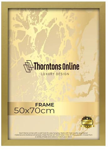 Poster Frame -Plain Gold 50x70cm mdf backing with both ways hanging hooks |Picture Photo frame 70x50cm |Acrylic front | Home & Office Decor